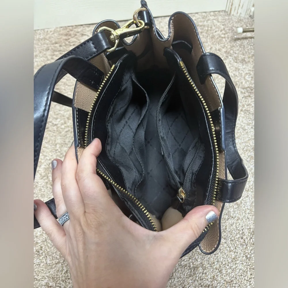 Michael Kors Emilia triple compartment satchel crossbody bag purse black bow EUC